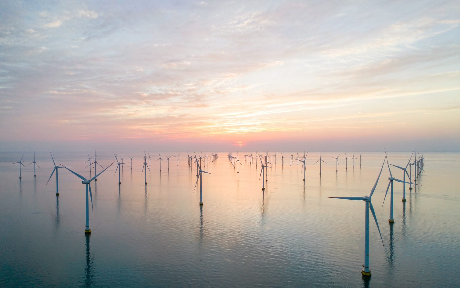 Offshore wind farm at sunrise